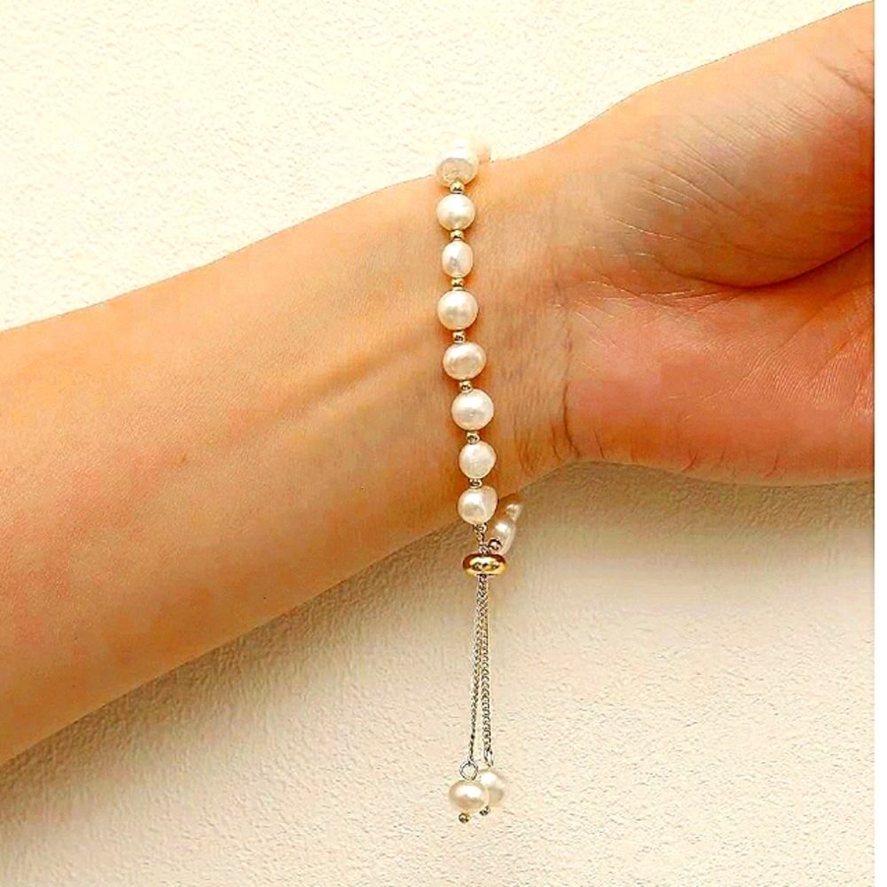 Freshwater Cultured Pearl Bracelet with 18kt Gold Plated Bolo Clasp